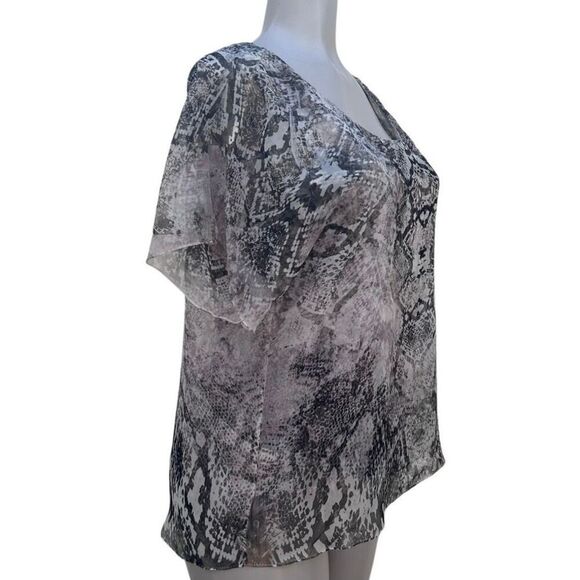Style & Co. Blouse Women's Medium Black Tan Snakeskin Print Sheer Sleeves - Picture 4 of 12
